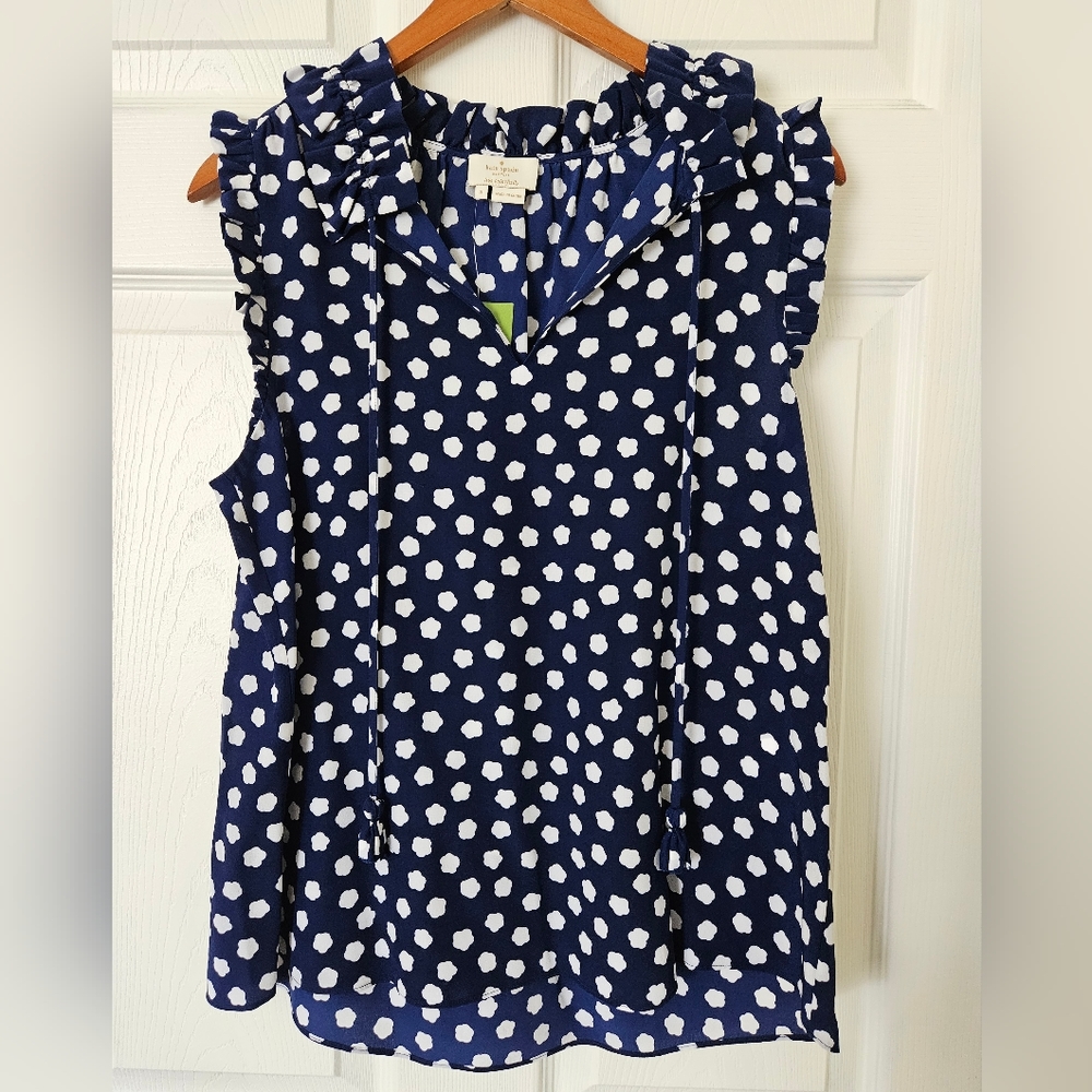 Kate Spade Silk Polka Dot Blouse Black & White Sleeveless Top NWT Work Office